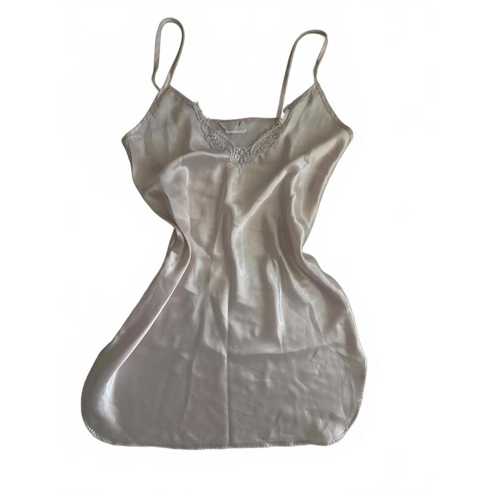 Baby Pink Satin Chemise with Lace Detail